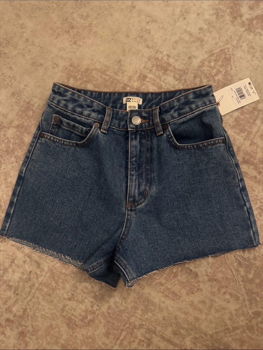 Billabong Dark Blue High Tides Denim high rise shorts with cut off hem